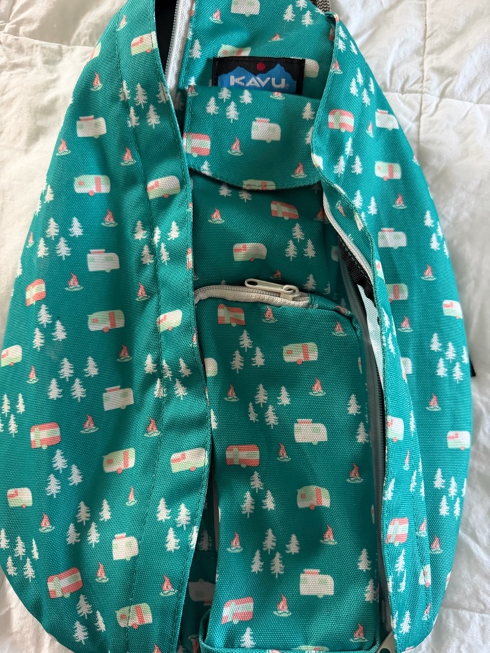 Kavu Teal Camper Print Rope Sling Pack - Picture 2 of 3